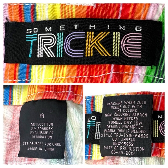 Something Trickie Bright Rainbow Stripe Mid Rise 2" Shorts Size 11 34X2 - Picture 6 of 7